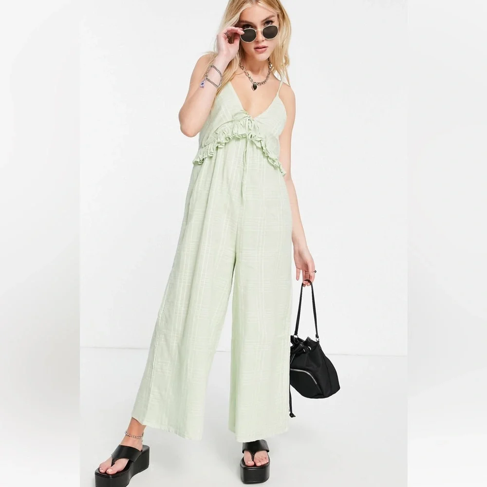ASOS Design Mint Green Ruffle Jumpsuit - Picture 1 of 6
